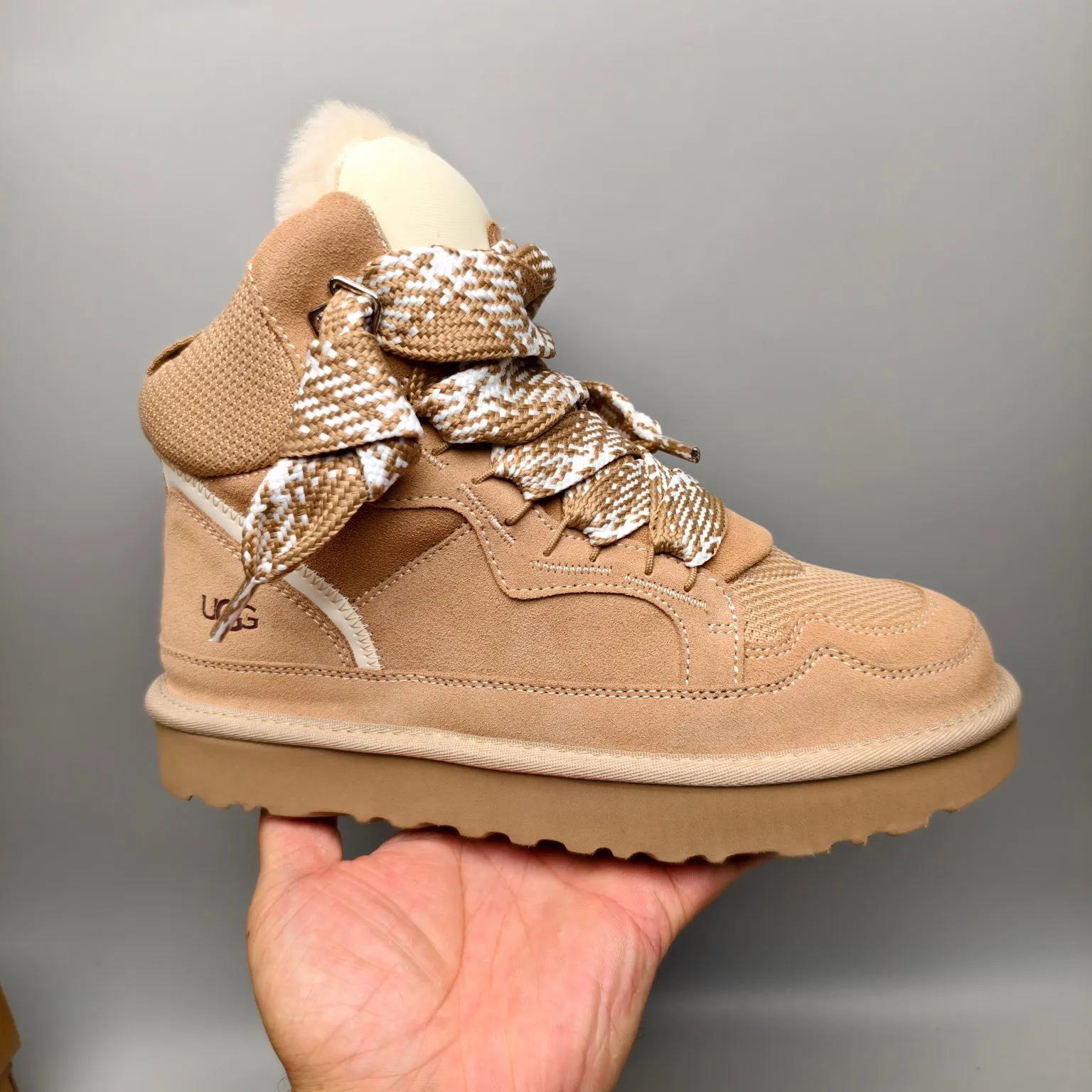 💰640 UGG sheepskin all-in-one snow boots 5390 wide lace breathable mesh casual boots Color: Maroon Black Sand Size: 35-41